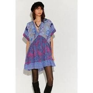 NWT Free People Agnes Printed Dolman Sleeve Mini Dress Blueberry Combo Medium